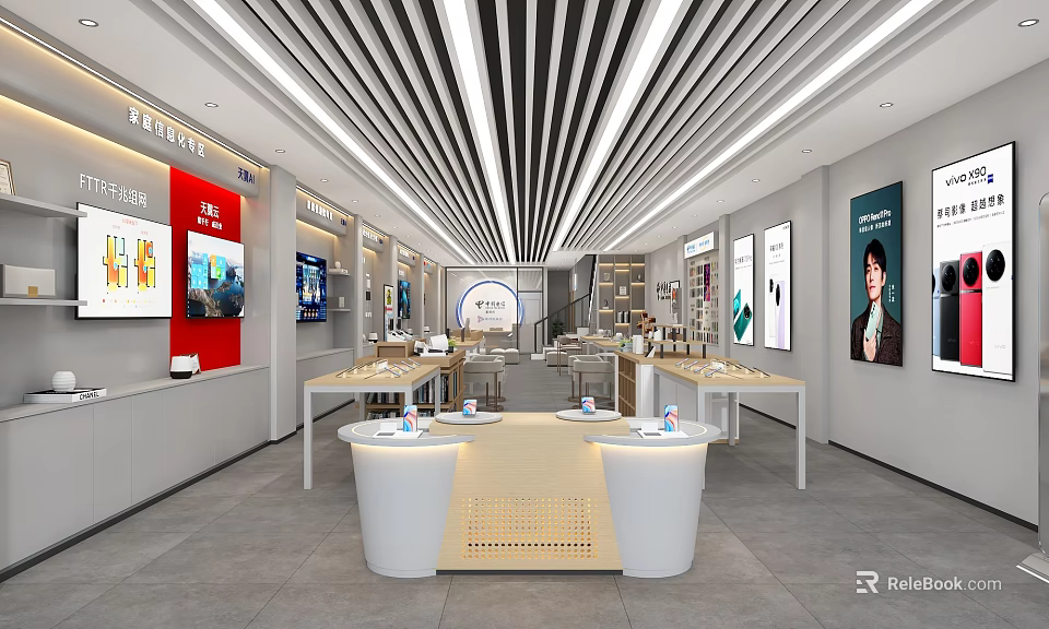 Modern Digital Store Interior Design With Display Counters And Tech Products 3d model