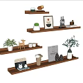Wooden Floating Bookshelf With Potted Plants Decorative Items Books And Photo Frame