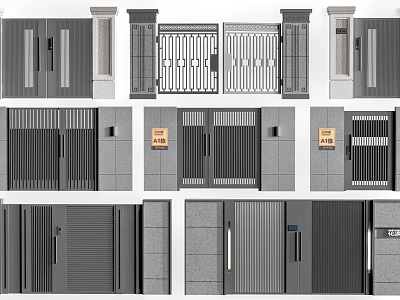 Modern Entrance Gate Designs With Metal Grilles And Gray Panel Variations 3d model