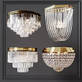 Elegant Modern Crystal Chandeliers with Gold Frames and Diverse Designs 3d model