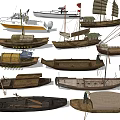 Various Traditional Wooden Boats With Classic Sails Oars And Vintage Designs