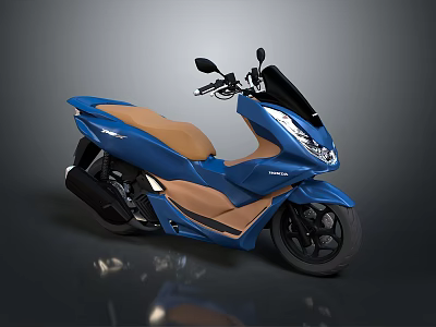 Modern Blue Scooter Motorcycle with Brown Seat Windshield and Sleek Design 3d model