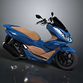 Modern Blue Scooter Motorcycle with Brown Seat Windshield and Sleek Design