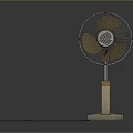 Vintage Style Electric Desktop Fan with Wooden Base Metal Grille and Brown Blades