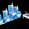 Creative Event Entrance With Blue Structure Cloud Decorations Models And White Piano