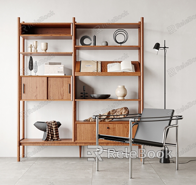 Modern Storage Rack Solid Wood Bookshelf model