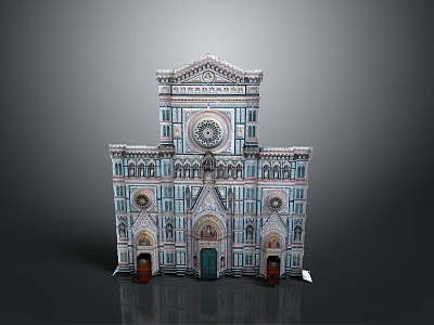 Intricate Architectural Model With Colorful Marble Facade And Gothic Arched Doors 3d model
