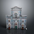 Intricate Architectural Model With Colorful Marble Facade And Gothic Arched Doors
