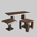 Modern Wooden Table and Chair Set With Rectangular Brown Tabletop And Square Stools 3d model