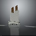 Modern High Rise Building With White Exterior Red Top Structures And Base Design
