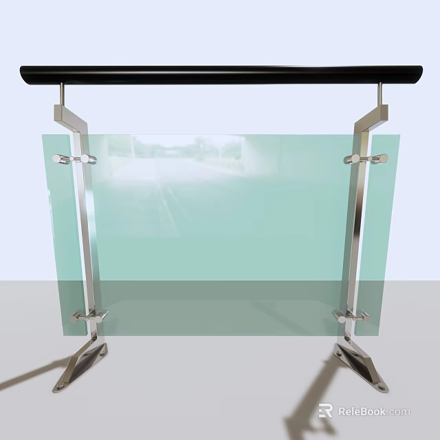 Modern Transparent Glass Fence With Metal Support Frames And Sleek Structure 3d model 