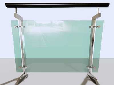 Modern Transparent Glass Fence With Metal Support Frames And Sleek Structure 3d model