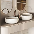Modern Luxury Bathroom Vanity With Double Basins And Oval Mirrors Design 3d model