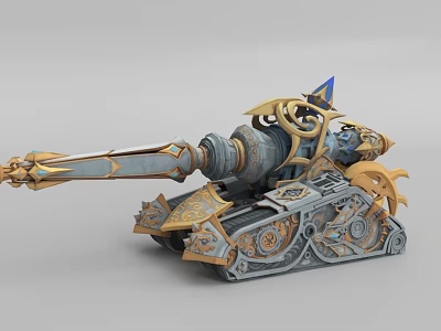 Detailed Military Tank Weapon With Golden Decorations Blue Accents And Intricate Gears 3d model