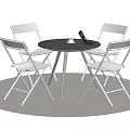 Round Black Dining Table Set With White Folding Chairs And Metal Frame On Rug 3d model