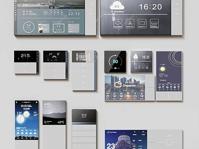 Multiple Modern Smart Control Interfaces With Time Weather Temperature Lighting And HVAC Displays 3d model