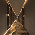 Modern Hotel Corridor Design With Recessed Lighting Room Number Plates And Textured Walls