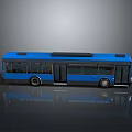 Blue Modern Bus With Black Roof Multiple Doors On Smooth Surface Reflection