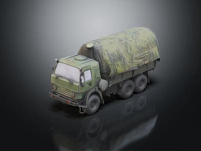 Military Green Army Truck With Camouflage Cover And Six Wheel Design 3d model
