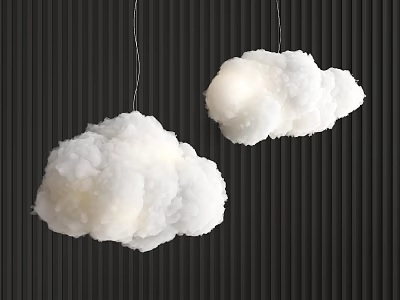 White Cloud Shaped Decorative Chandeliers With Soft Lighting Hanging On Dark Wall 3d model