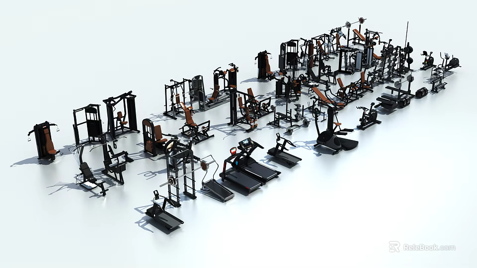 Diverse Commercial Gym Fitness Equipment Collection With Strength And Cardio Machines 3d model 