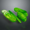 Fresh Green Cucumbers With Sliced Pieces On Dark Background