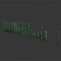 Old Damaged Wooden Fence Structure With Tilted Posts And Collapsed Sections 3d model
