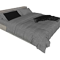 Modern Double Bed With White Frame Gray Bedding Black Pillows And Throw