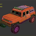 Orange Off Road SUV With Large Tires Roof Rack And Front Headlights