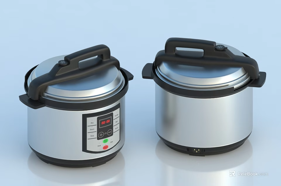 Stainless Steel Electric Pressure Cookers With Black Handles Digital Display And Buttons For Kitchen Use 3d model 