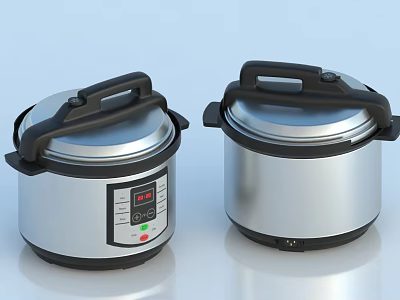 Stainless Steel Electric Pressure Cookers With Black Handles Digital Display And Buttons For Kitchen Use 3d model