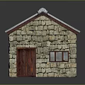 Rustic Small Stone Cottage With Metal Roof Red Door And Windows