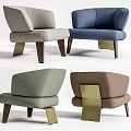 Modern Single Sofa Upholstered In Light Gray Blue Green Brown With Gold Wooden Legs