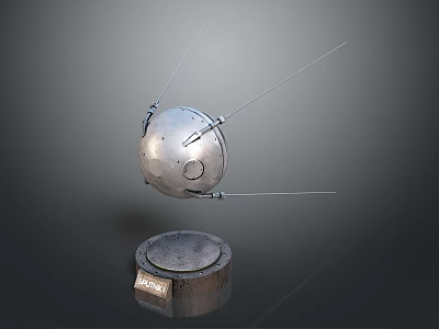 Silver Spherical Equipment With Cylindrical Base Slender Antennas And Attached Label 3d model