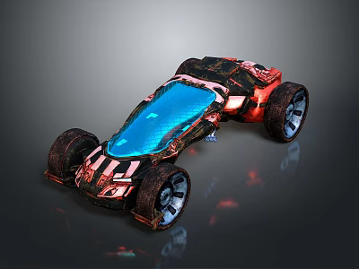 Futuristic Off Road Vehicle With Blue Transparent Roof Red Black Body And Large Wheels 3d model