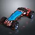 Futuristic Off Road Vehicle With Blue Transparent Roof Red Black Body And Large Wheels