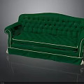 Green Classic Sofa With Tufted Backrest White Trim And Wooden Legs