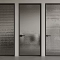 Modern Glass Hinged Doors With Different Textures And Black Frames For Interior Design 3d model