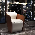 White And Brown Leather Single Sofa By Large Window With Night View And Side Table 3d model