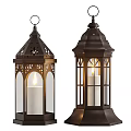 Vintage Style Candle Lanterns With Metal Frame Glass Panels And Intricate Cutouts Design