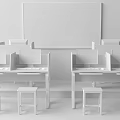 Modern Office Work Desks With Computers Blue White Design And Large Scenic Screen 3d model