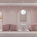 Pastry Shop Interior Featuring White Decor Glass Showcases Displayed Pastries And Bright Lighting