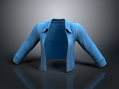 Blue Denim Jacket with Collared Design Open Front and Long Sleeves 3d model