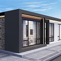 Modern Single Family House With Black Exterior Stone Wall Large Glass Windows And Open Terrace
