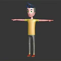 Stylized 3D Character Featuring Brown Hair Yellow T-Shirt Blue Pants Red Shoes And Arms Outstretched