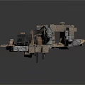 Modern 3D Scene Design With Stone Structures Wooden Elements And Black Truck