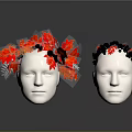 White Mannequin Heads Wearing Red And Black Floral Wreaths With Leaves And Berries