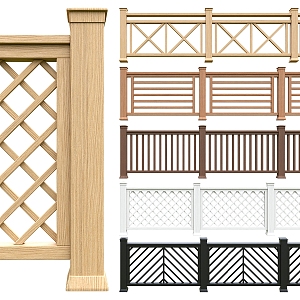 Guardrail combination fence wooden handrail partition railing 3d model