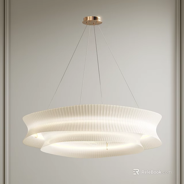 Modern White Ribbed Design Hanging Chandelier In Elegant Interior With Soft Glow 3d model 