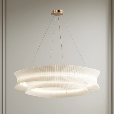 Modern White Ribbed Design Hanging Chandelier In Elegant Interior With Soft Glow 3d model